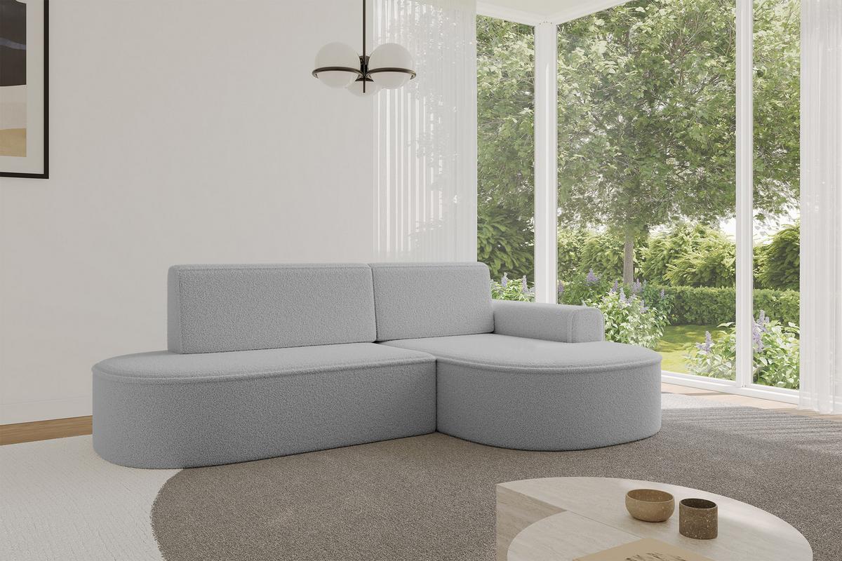 ECKSOFA mit Schlaffunktion und Bettkasten Ottomane Rechts MARI-L1-S - 283x167x73 cm Hellgrau Bouclé - Hellgrau/Schwarz, Holzwerkstoff/Kunststoff (167/283cm) - ALTDECOR
