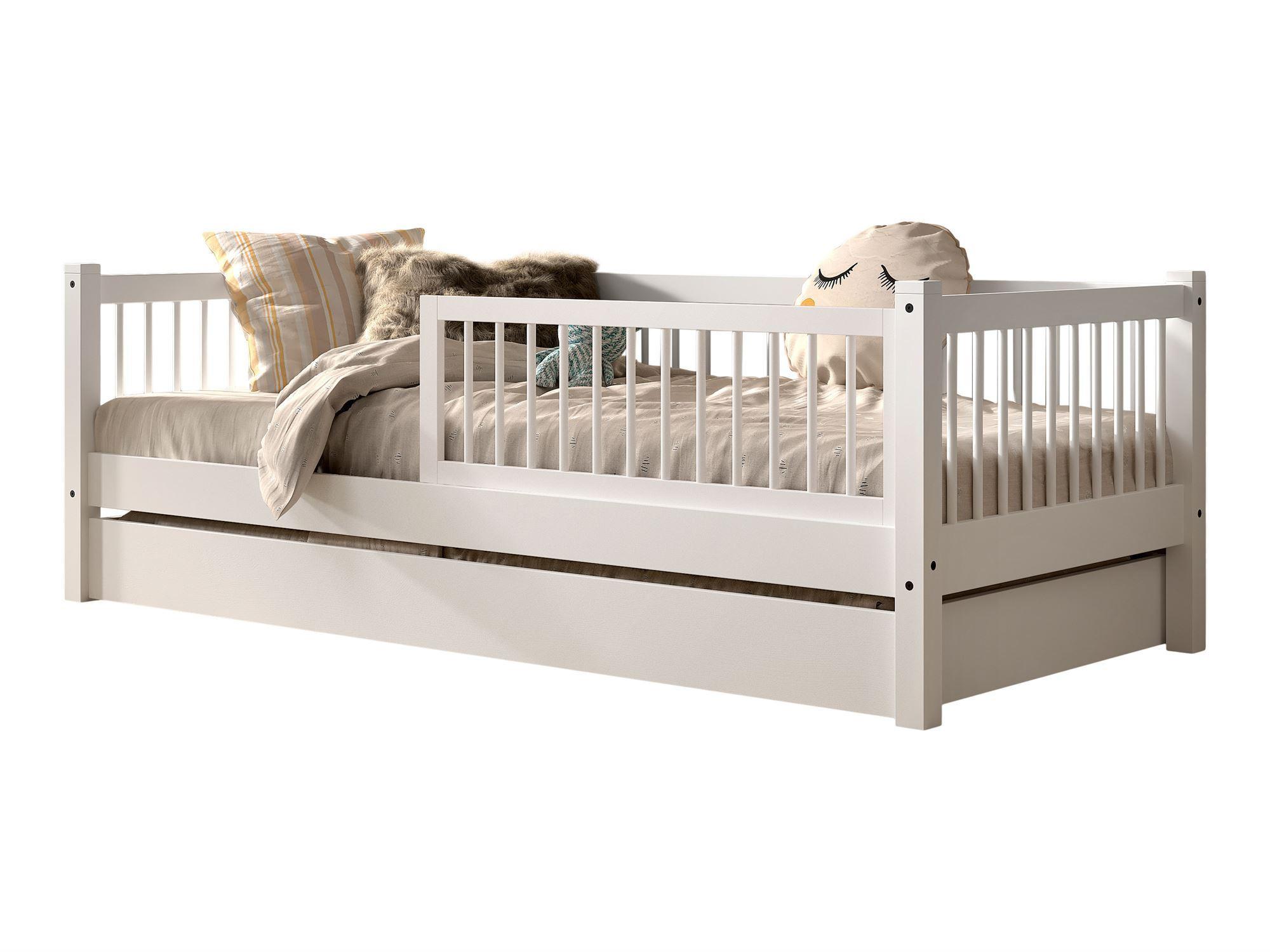KOJENBETT 90x200 Keeley Buche Weiß Holz Schublade Komfort Stabil - Weiß, Holz (90/200cm) - 58aufmkessel