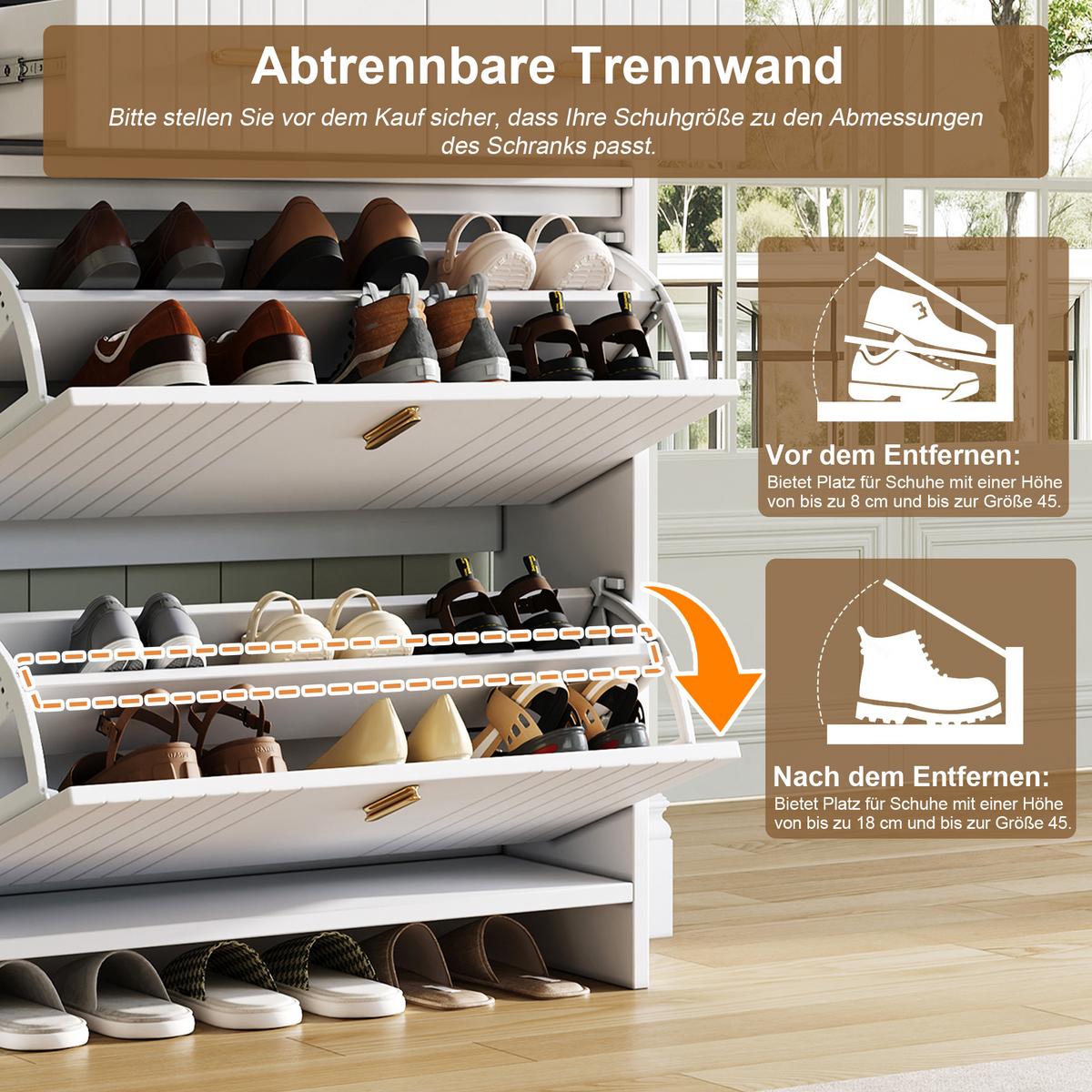 SCHUHSCHRANK Schmal mit 2 Klappfächern & Schubladen Modern - Weiß, Holzwerkstoff (75/108.5/24cm) - Urban Meuble