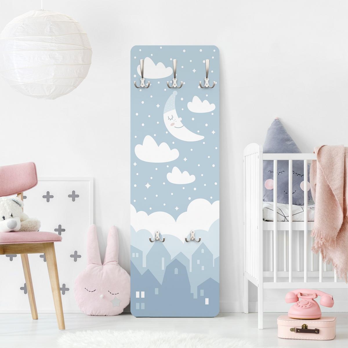 WANDGARDEROBE - Sternenhimmel mit Mond Blau 34/105 cm - Blau, Holzwerkstoff (34/105/1.6cm) - Bilderwelten