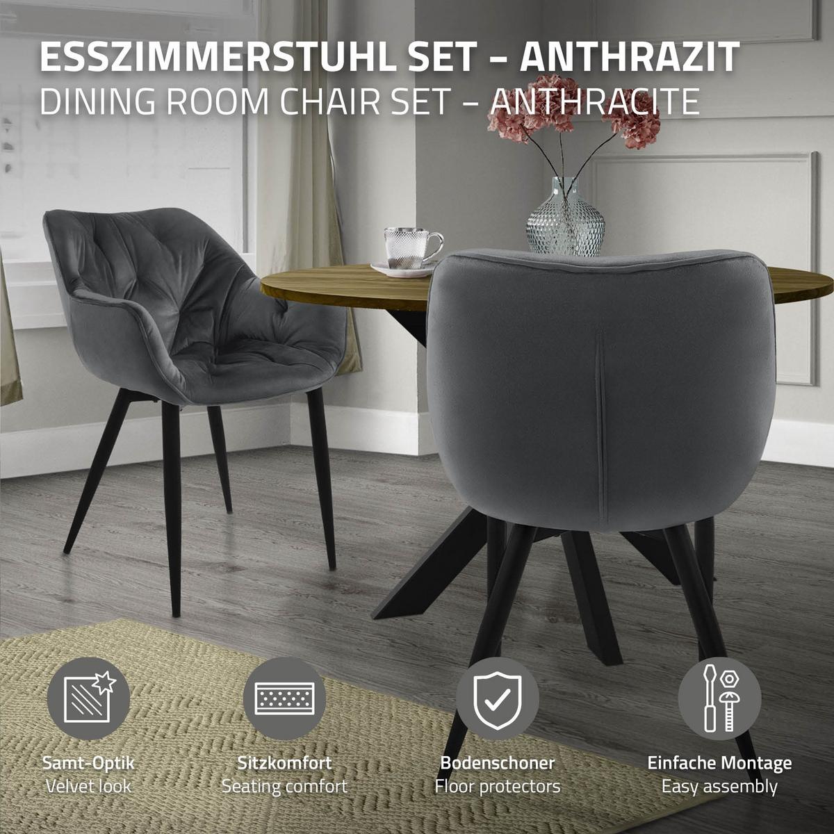 ESSZIMMERSTÜHLE 4er Set Anthrazit Samt - Anthrazit/Schwarz, Metall (67/83/59cm) - ML-DESIGN