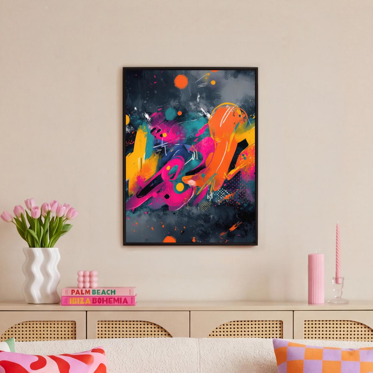 LEINWAND Bilder mit Rahmen - Abstrakt - Graffiti - Farbenfroh - Farbspritzer - 50x70 - Multicolor, Textil (50/70cm) - MuchoWow
