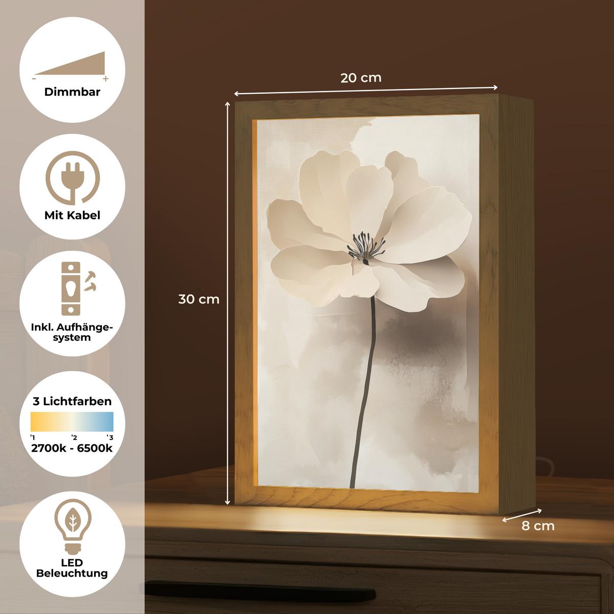 TISCHLEUCHTE Blume - Beige - Farbe - Schatten 20x30 cm - Alteiche, Holzwerkstoff (8/20/30cm) - OnlyWow