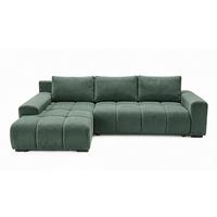 ECKSOFA Ovia mit Bettkasten und Schlaffunktion, Bouclé-Stoff in L-Form - Grün, Textil (270/185cm)