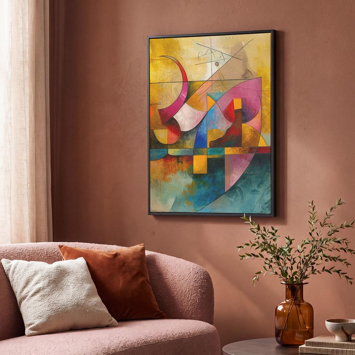 LEINWAND Bilder mit Rahmen - Kunst - Abstrakt - Modern - 70x100 - Gelb, Textil (70/100cm) - MuchoWow