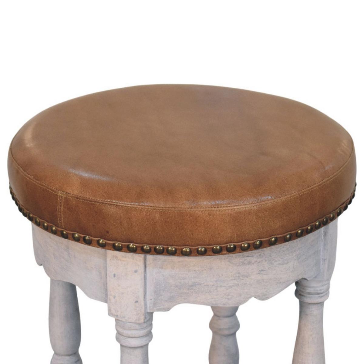 HOCKER mit Acid-Wash-Finish, Ledersitz, grau und braun - Braun, Leder/Holz (40/55/40cm) - Artisan Furniture