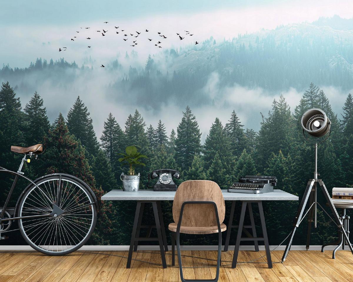 FOTOTAPETE Wald Nenbel 3D Effekt Natur Wohnzimmer 300x210 - Multicolor, Papier (300/210cm) - Wallarena