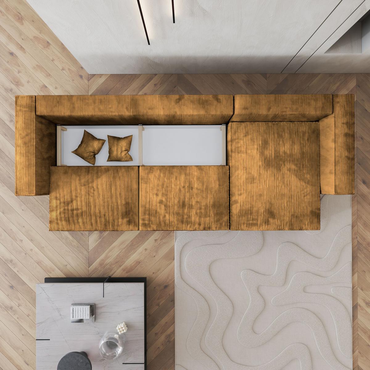 ECKSOFA TOLMO P Gelb Kordstoff mit Schlaffunktion - Gelb/Grau, Holz/Kunststoff (347/148cm) - MASSENO