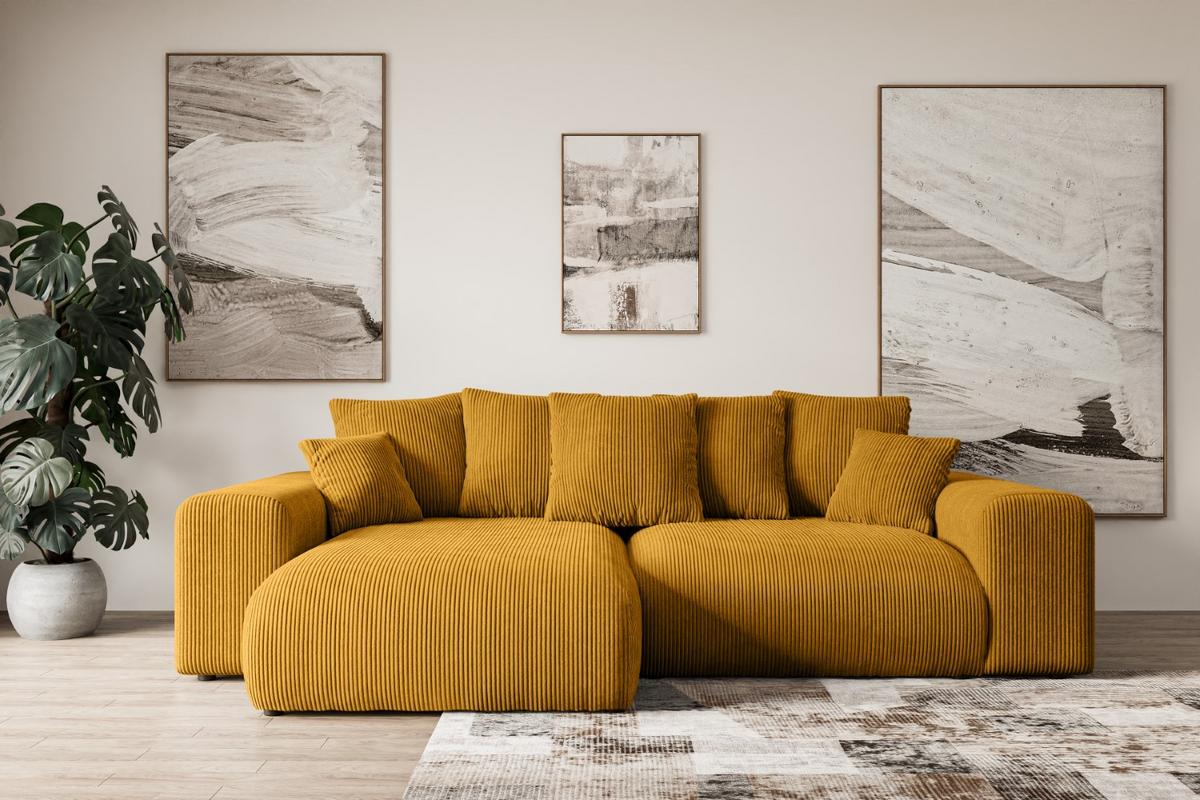 ECKSOFA Ottomane links ESKAR-L 266x176x72 Currygelb Cord - Currygelb/Schwarz, Holzwerkstoff/Kunststoff (266/176cm) - ALTDECOR