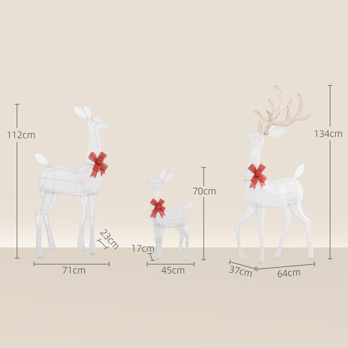 3ER Set LED Rentier, Weihnachtsdeko mit 283 warmweißen Lichtern Stahlrahmen - Silberfarben, Kunststoff (37/134/64cm) - Outsunny