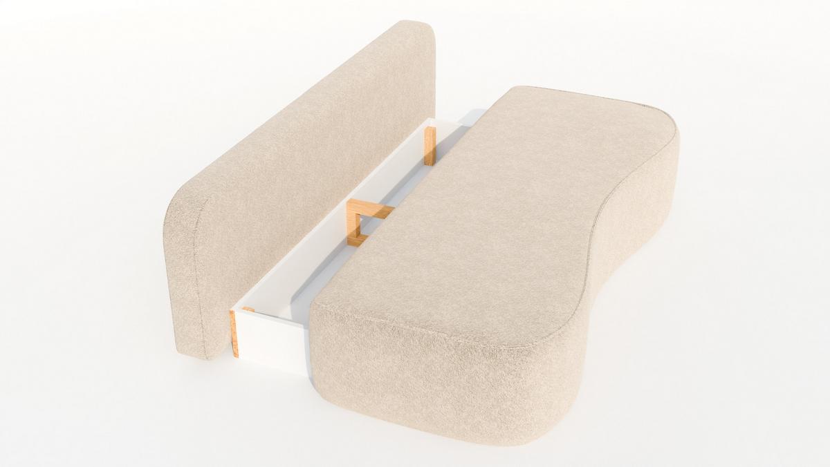 BETTSOFA ROTONDO Creme Bucle-Stoff mit Schlaffunktion - Creme, Textil (101/93/207cm) - MASSENO
