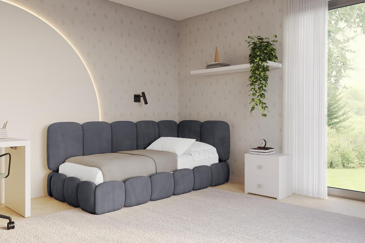 EINZELLBETT Jugendbett mit Bettkasten, Links - AVRY 80x200 Dunkelgrau - Dunkelgrau/Graphitfarben, Holzwerkstoff/Textil (80/200cm) - ALTDECOR