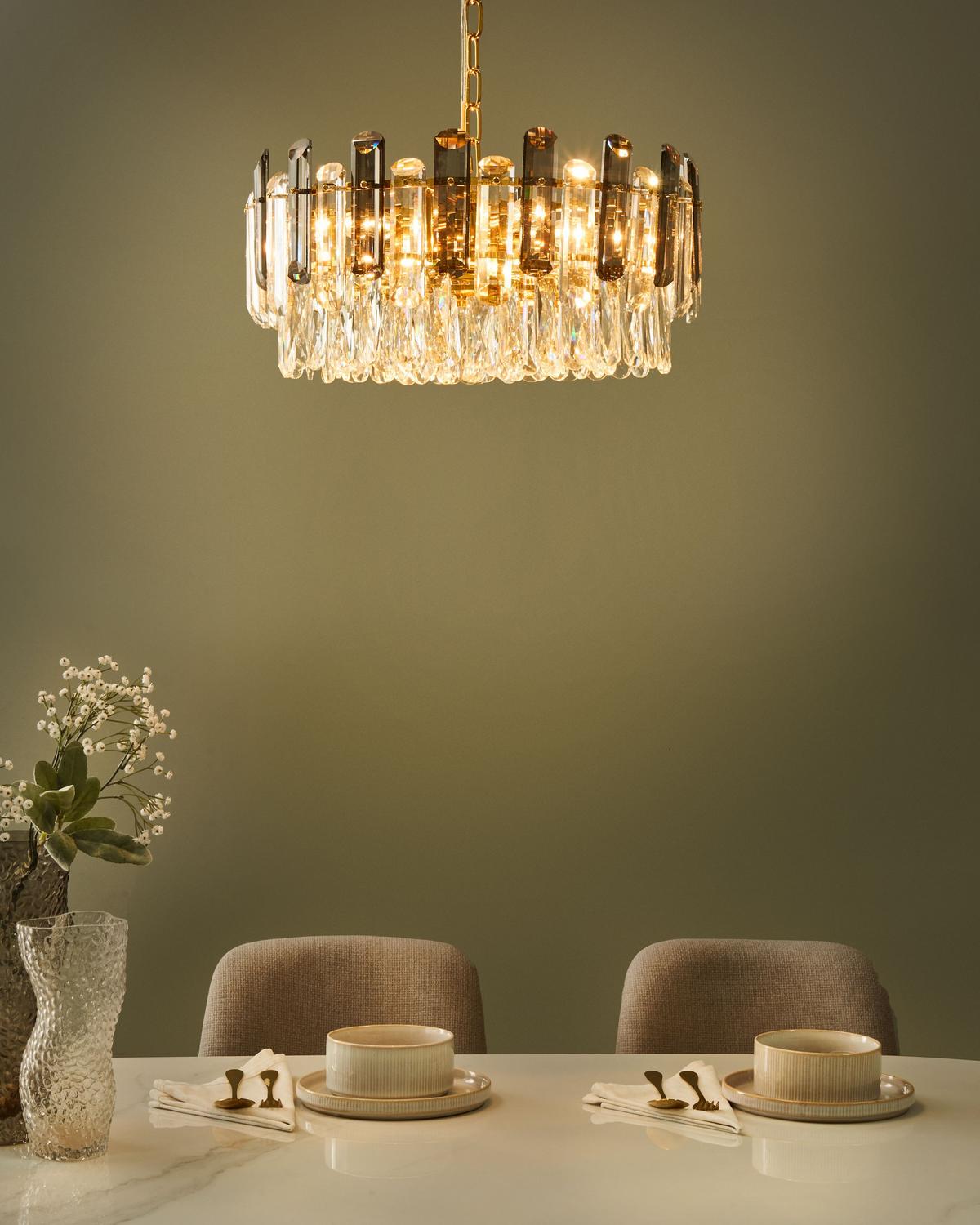 KRONLEUCHTER Glas Gold Mantaro - Transparent/Goldfarben, Glas (48/48/86cm) - Beliani