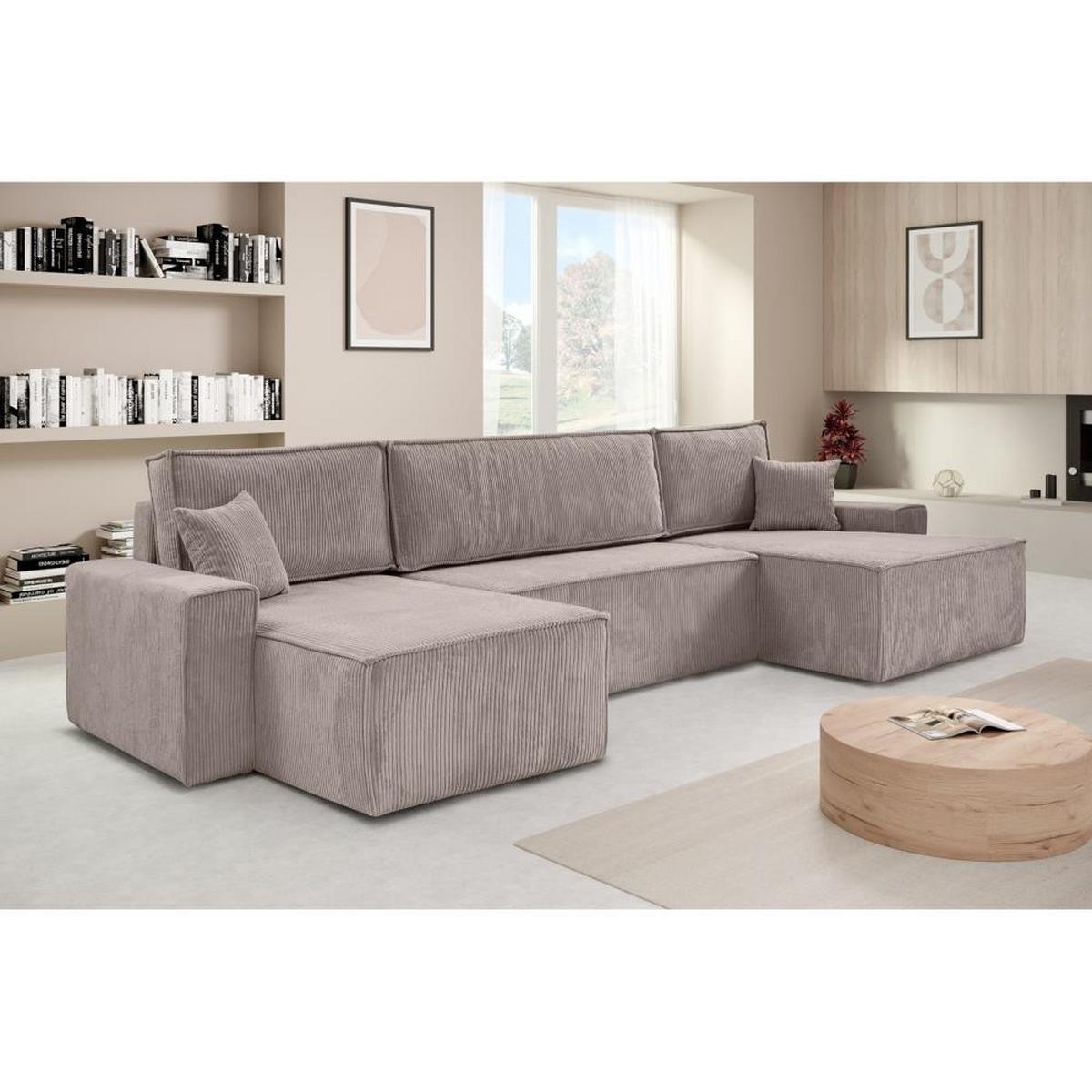 WOHNLANDSCHAFT Hektor U mit Schlaffunktion, 377 cm, cappuccino - Schwarz/Cappuccino, Kunststoff/Textil (377/94/152cm) - Beautysofa