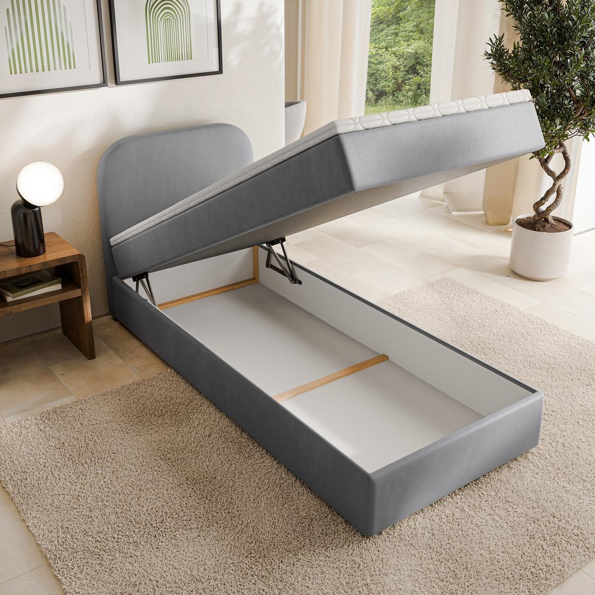 BOXBETT CERIA 100x200 cm mit Matratze und Topper - Grau - Grau, Holz/Textil (100/200cm) - MASSENO