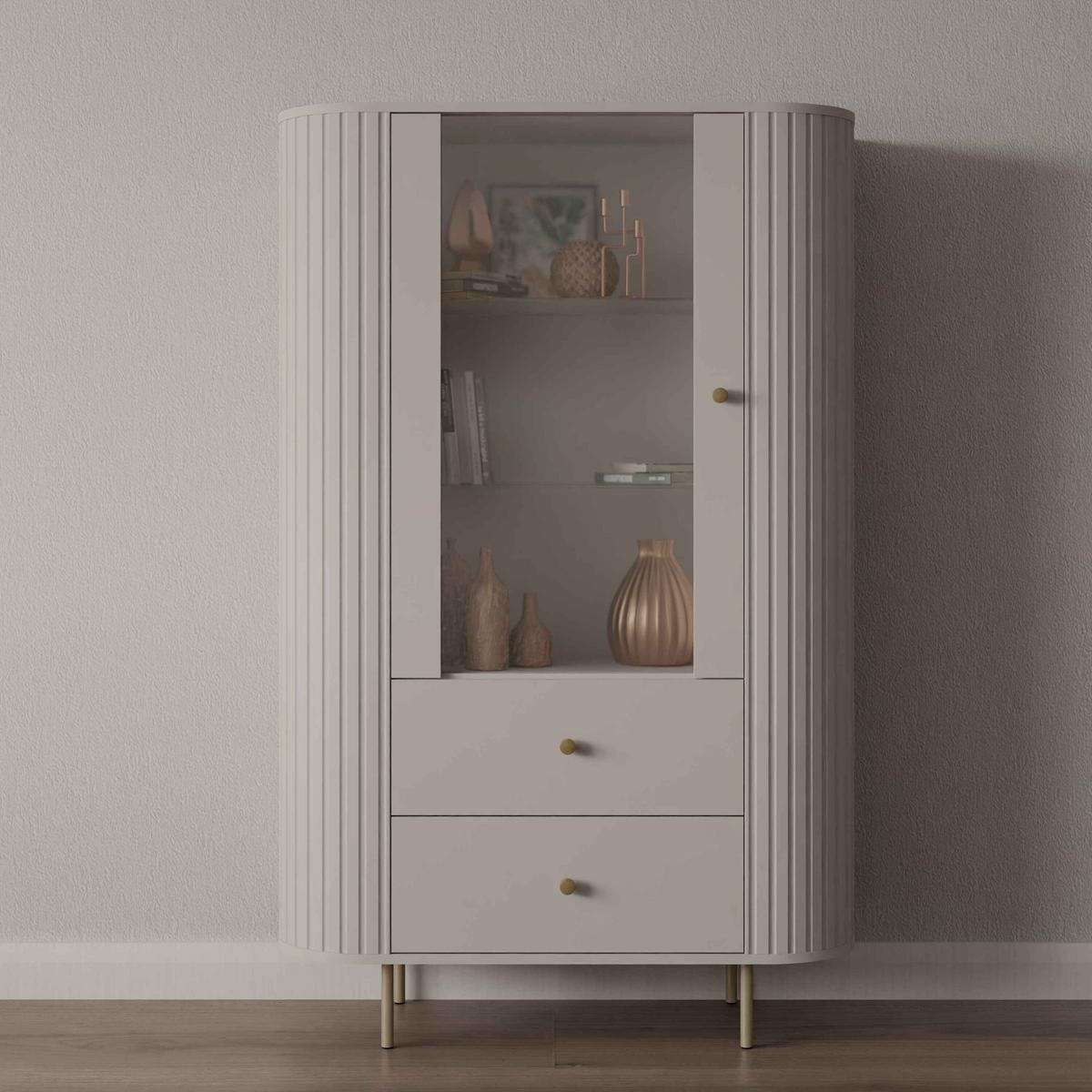 VITRINE BOLLA 155 / 97,4 cm in Beige - Beige, Holzwerkstoff (97.4/155/42.3cm) - MASSENO