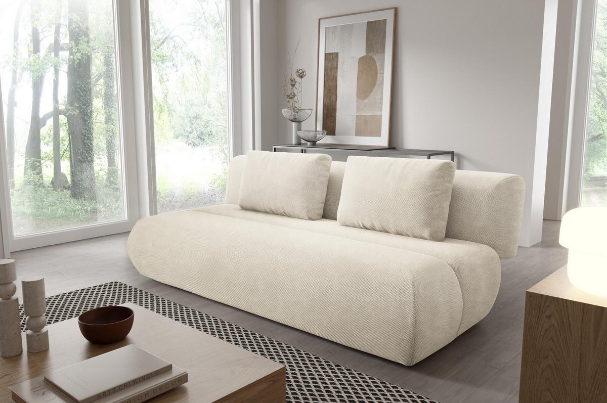 BETTSOFA ATOMO Beige Velours-Stoff mit Schlaffunktion - Beige, Holz (217/82/134cm) - MASSENO