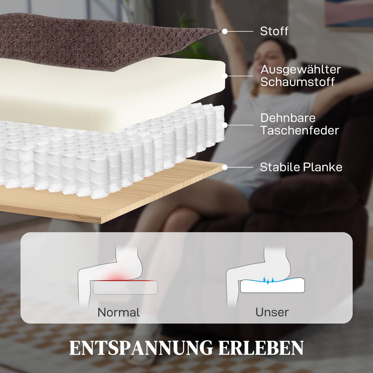 MASSAGESESSEL mit Liegefunktion Vibrationsmassage Braun - Braun, Textil (92/102/92cm) - HOMCOM