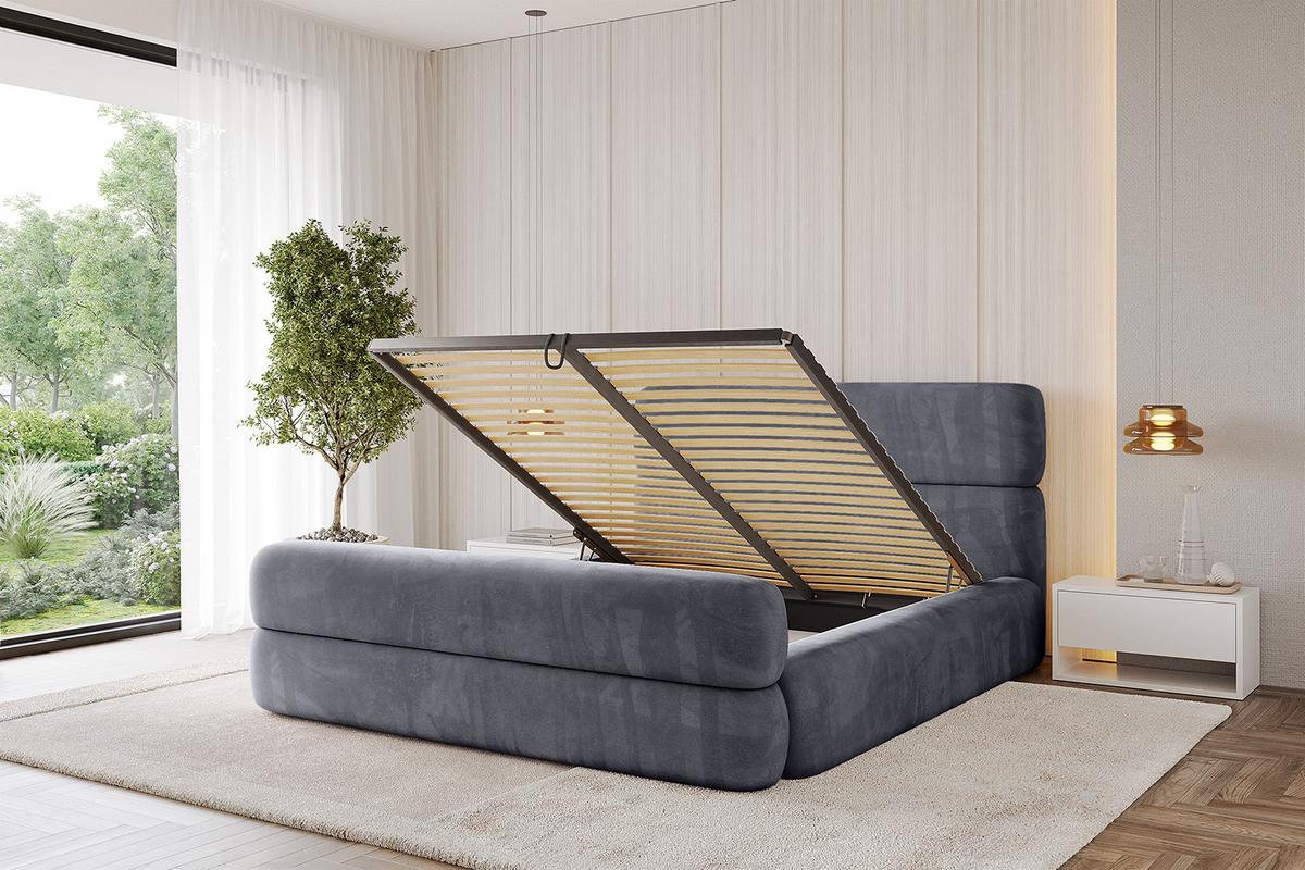 POLSTERBETT mit Bettkasten, Fußteil und Lattenrost, Boxbett ohne Matratze - ENORA-Z 180x200 Dunkelgrau - Dunkelgrau, Holzwerkstoff/Textil (180/200cm) - ALTDECOR