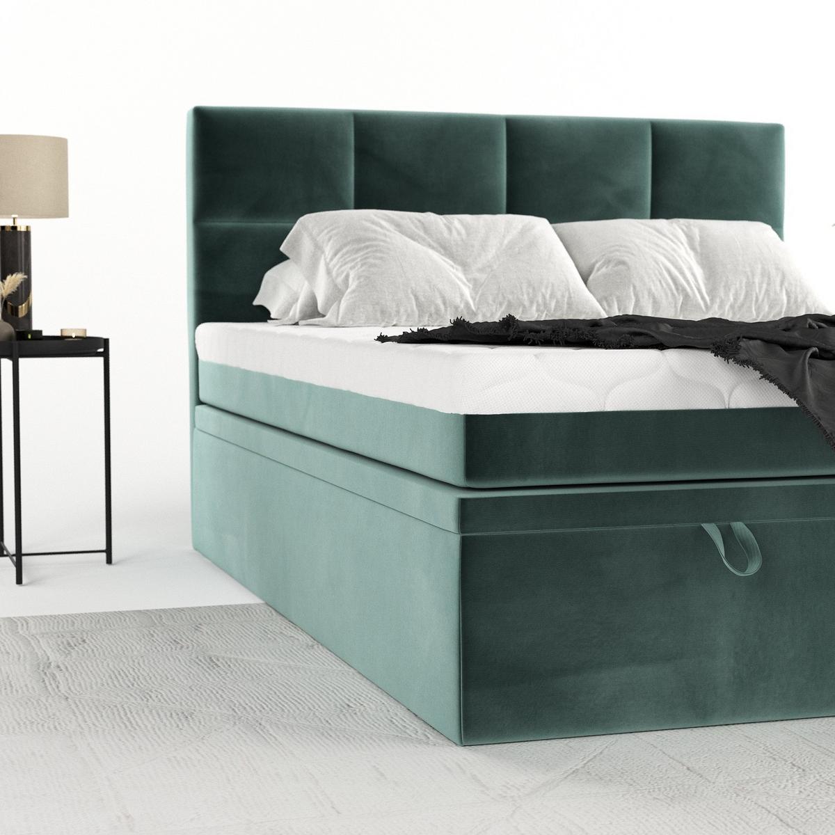 BOXBETT Tessa 160/200 cm Türkis im Kronos Stoff - Türkis/Schwarz, Holz/Holzwerkstoff (160/200cm) - AltaBeds