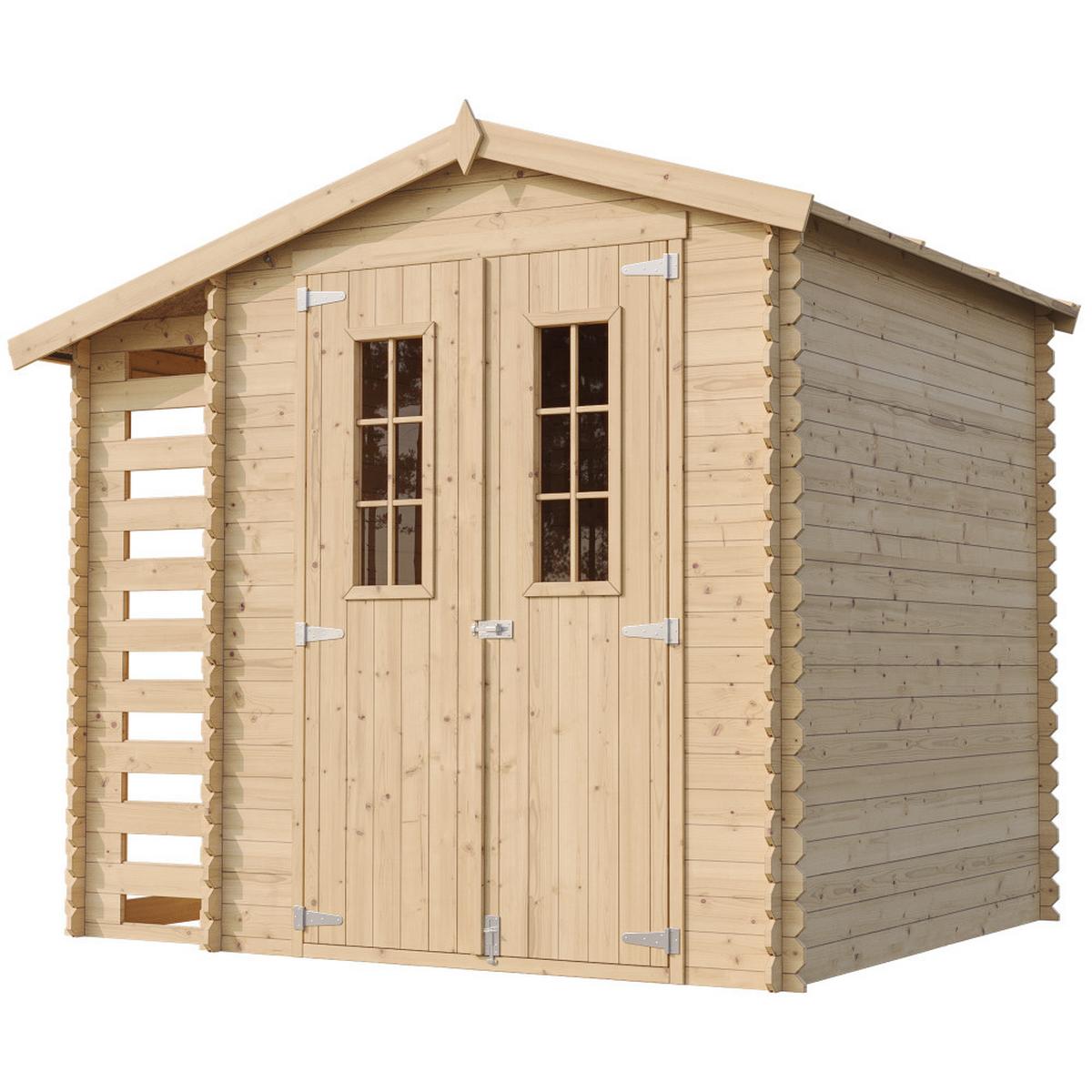 GARTENHAUS HOLZ Mit Brennholzschuppen M386C - B272xL206xH218 cm/ 3,53 + 0,97 m2 - Beige, Holz (272/218/206cm) - Timbela