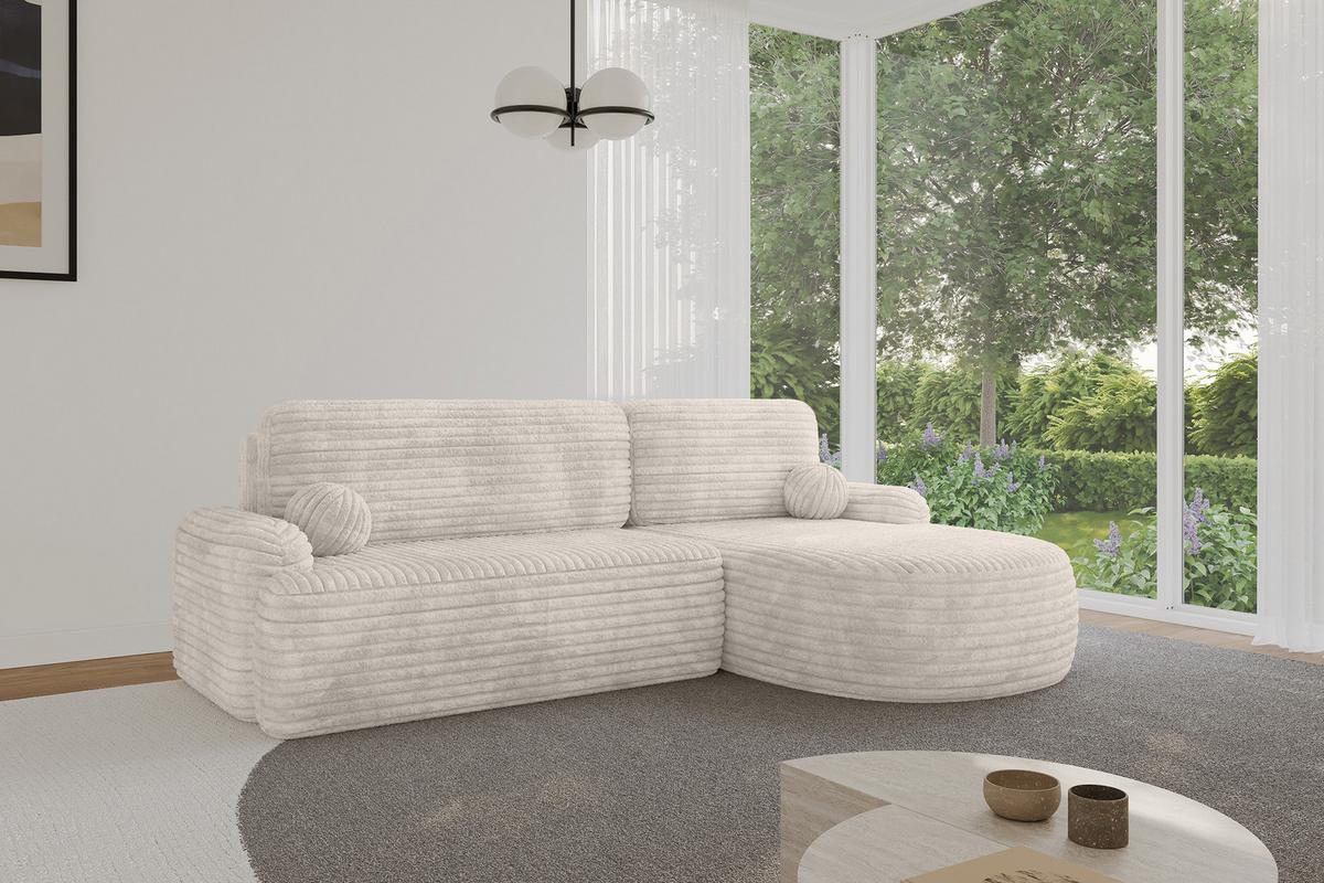 ECKSOFA mit Schlaffunktion und Bettkasten LIRA-L - 264x172x89 Creme - Creme, Holzwerkstoff/Textil (172/264cm) - ALTDECOR