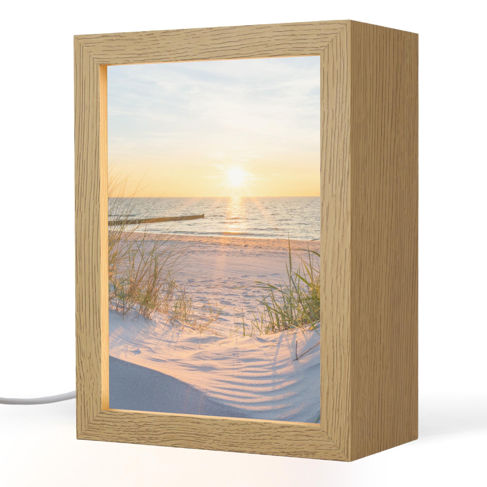 TISCHLEUCHTE Strand - Sonne - Düne - Gras - Sand - Horizont 15x20 cm - Cognac, Holzwerkstoff (8/15/20cm) - OnlyWow