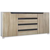 SIDEBOARD Sylt Eiche sägerau / Schwarz Hochglanz - Eiche San Remo, Holzwerkstoff (166.5/75.5/35cm) - Vladon