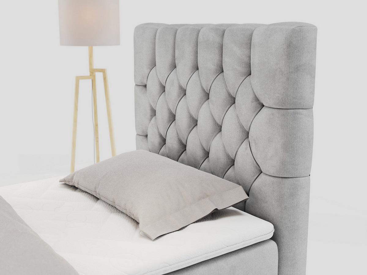 BOXBETT PERA 90/200 Hellgrau Velvet - H3 - Rechts Seite - Hellgrau, Holz/Textil (90/200cm) - MKS