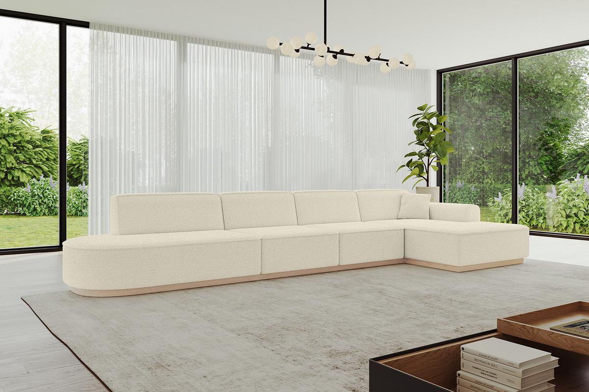 ECKSOFA Ottomane Rechts IREA-L3 - 412x165x80 cm Beige - Hellbraun/Creme, Holzwerkstoff/Textil (412/165cm) - ALTDECOR