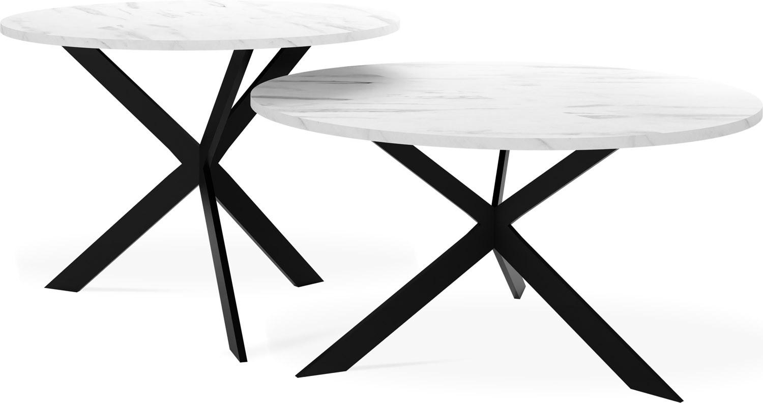 COUCHTISCH-SET Lev 2er-Set rund, Marmor Weiß 75/36, 58/42 - Ecru/Schwarz, Holzwerkstoff/Metall (75/75/42cm) - WFL GROUP
