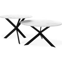 COUCHTISCH-SET Lev 2er-Set rund, Marmor Weiß 75/36, 58/42 - Ecru/Schwarz, Holzwerkstoff/Metall (75/75/42cm) - WFL GROUP