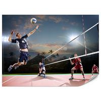 FOTOTAPETE für Jugendzimmer Volleyball Strand Tropen Match Spieler Palmen 300x210 - Rot/Schwarz, Papier (300/210cm) - Muralo