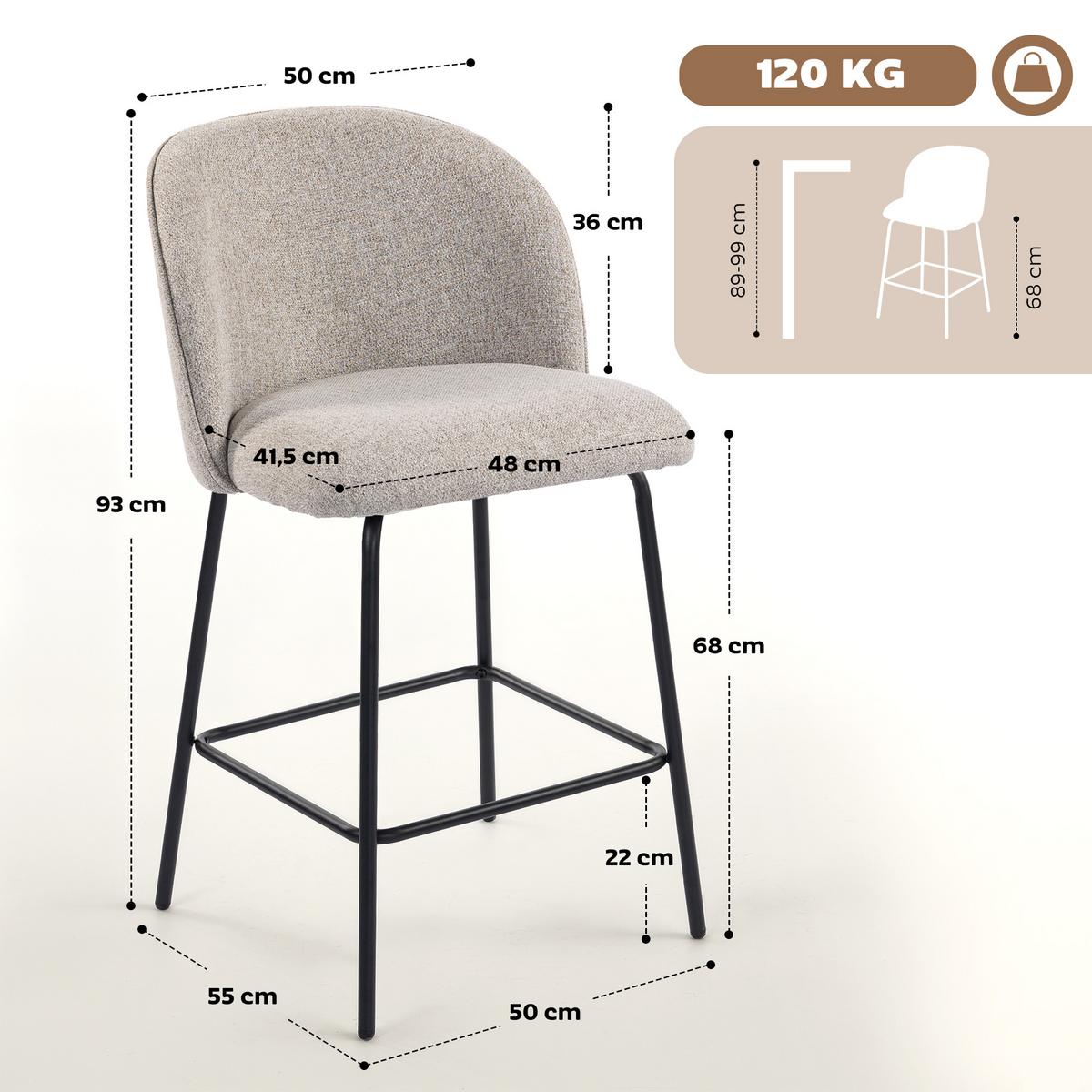 BARHOCKER 2er Set Polyester Stahl Hellgrau - Hellgrau/Schwarz, Textil/Metall (50/93/55cm) - HOMCOM