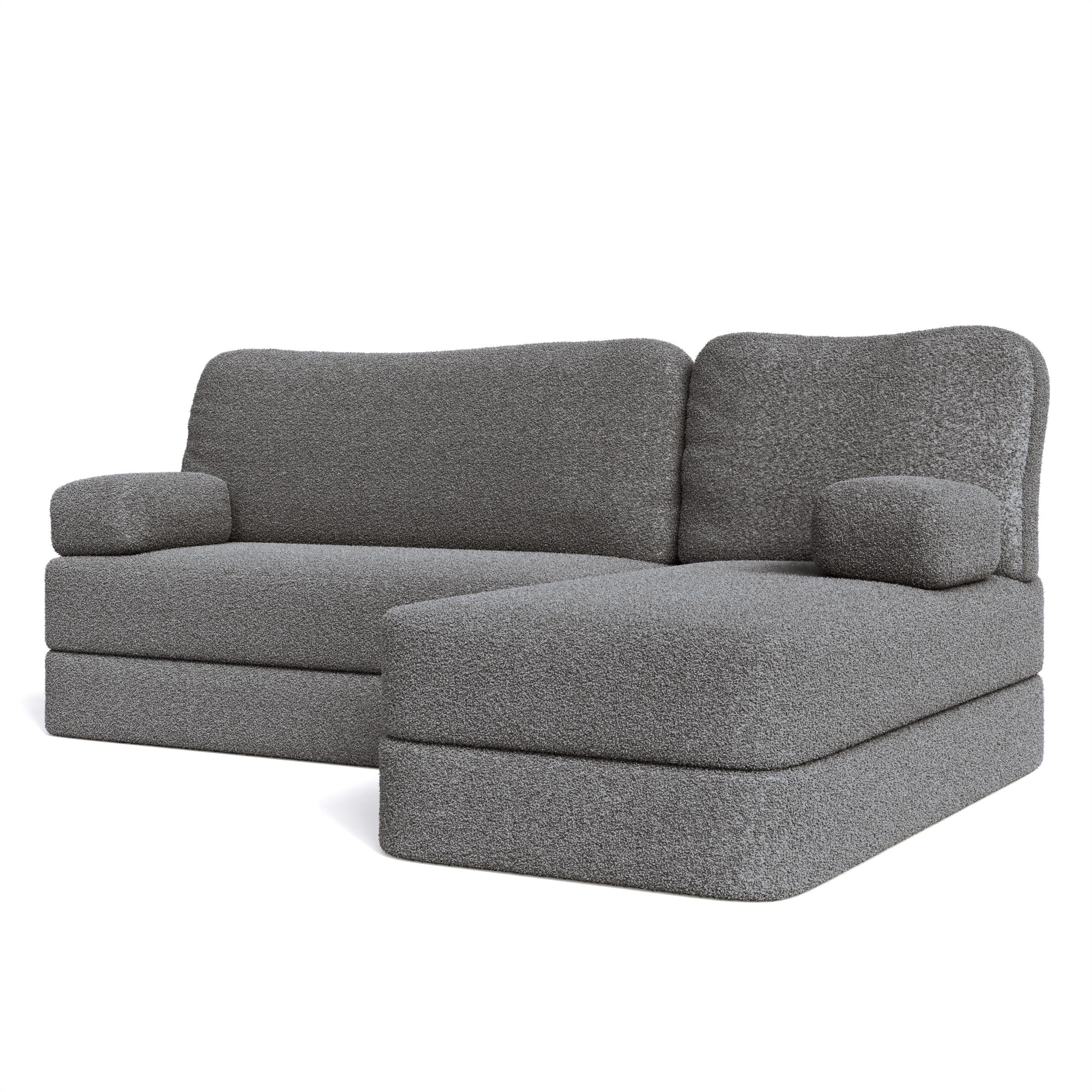 ECKSOFA SABI modulares Boneless Sofa mit Schlaffunktion Grau Boucle-Stoff - Grau, Textil (200/120cm) - MASSENO