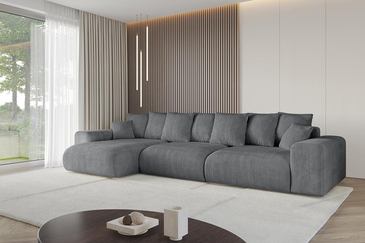 ECKSOFA Ottomane links ESKAR-L2 364x176x72 Dunkelgrau Cord - Dunkelgrau/Schwarz, Holzwerkstoff/Kunststoff (364/176cm) - ALTDECOR