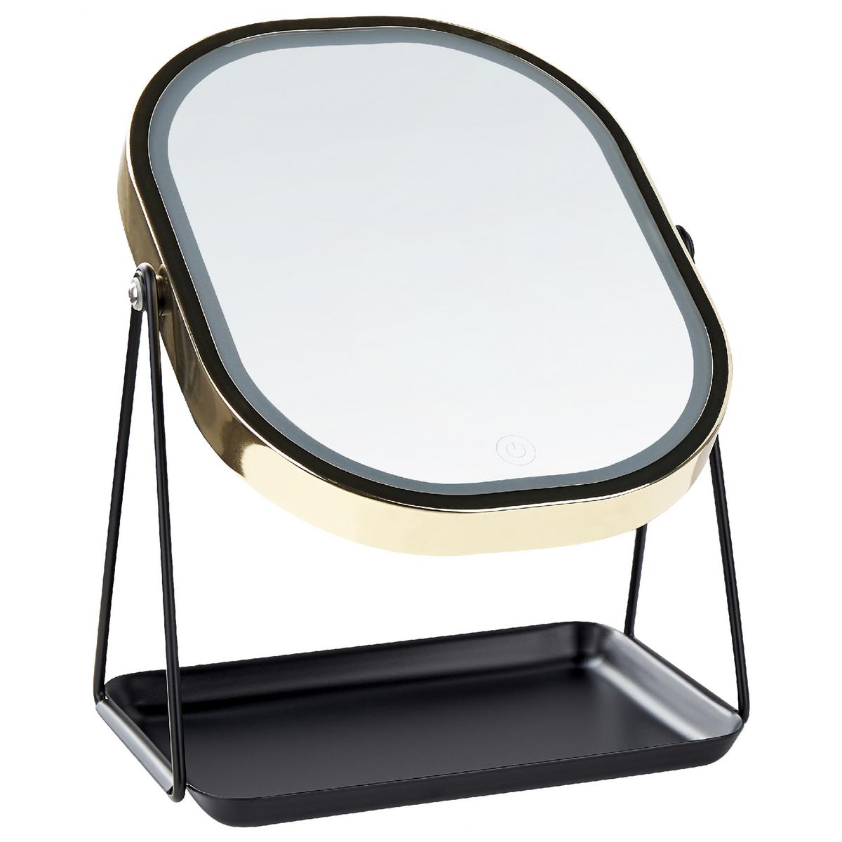 KOSMETIKSPIEGEL gold mit LED-Beleuchtung 20/22 cm Dordogne - Goldfarben/Schwarz, Metall (13/32/24cm) - Beliani
