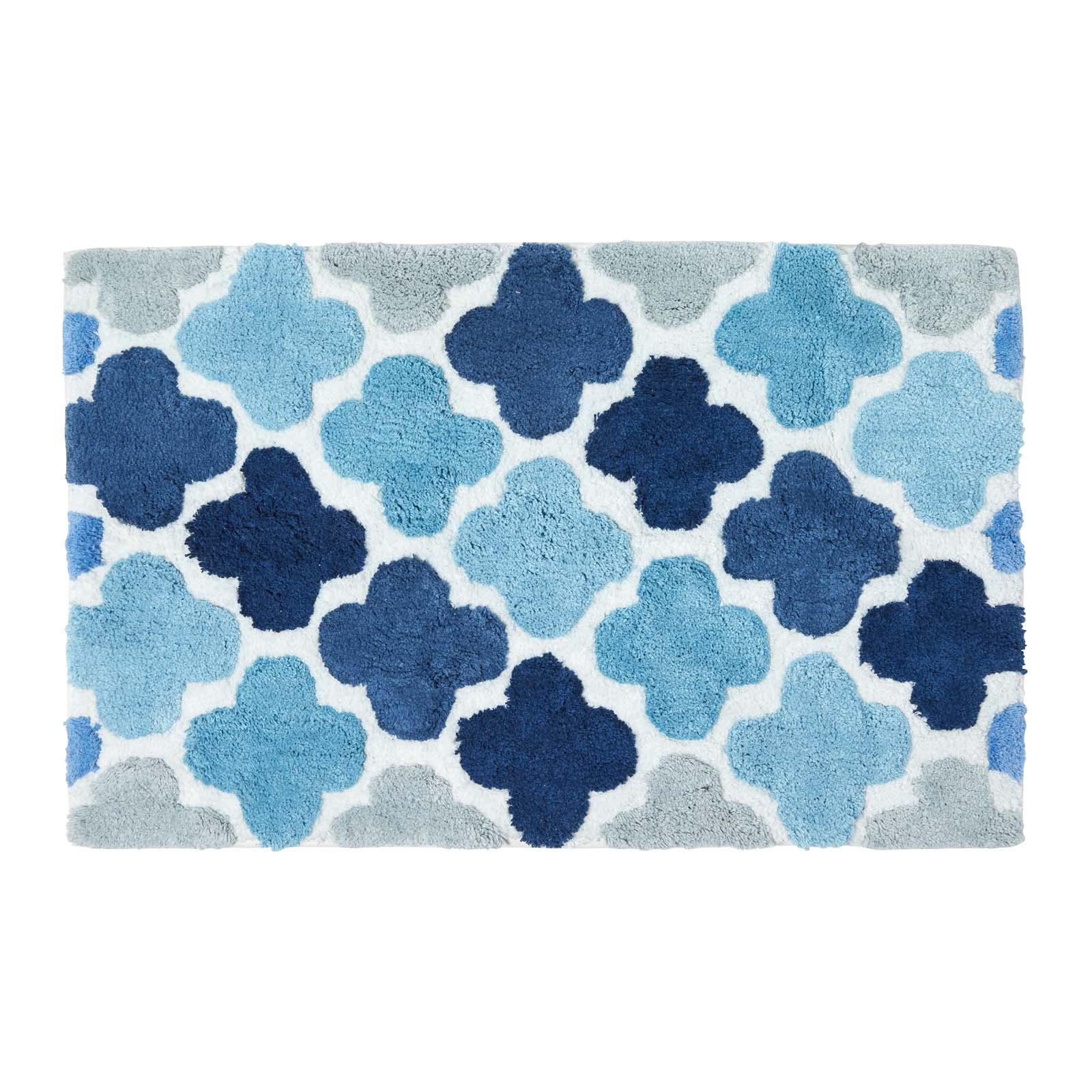 BADEMATTE 50/80 cm gemustert, Baumwolle - Blau, Textil (50/80cm) - Homescapes