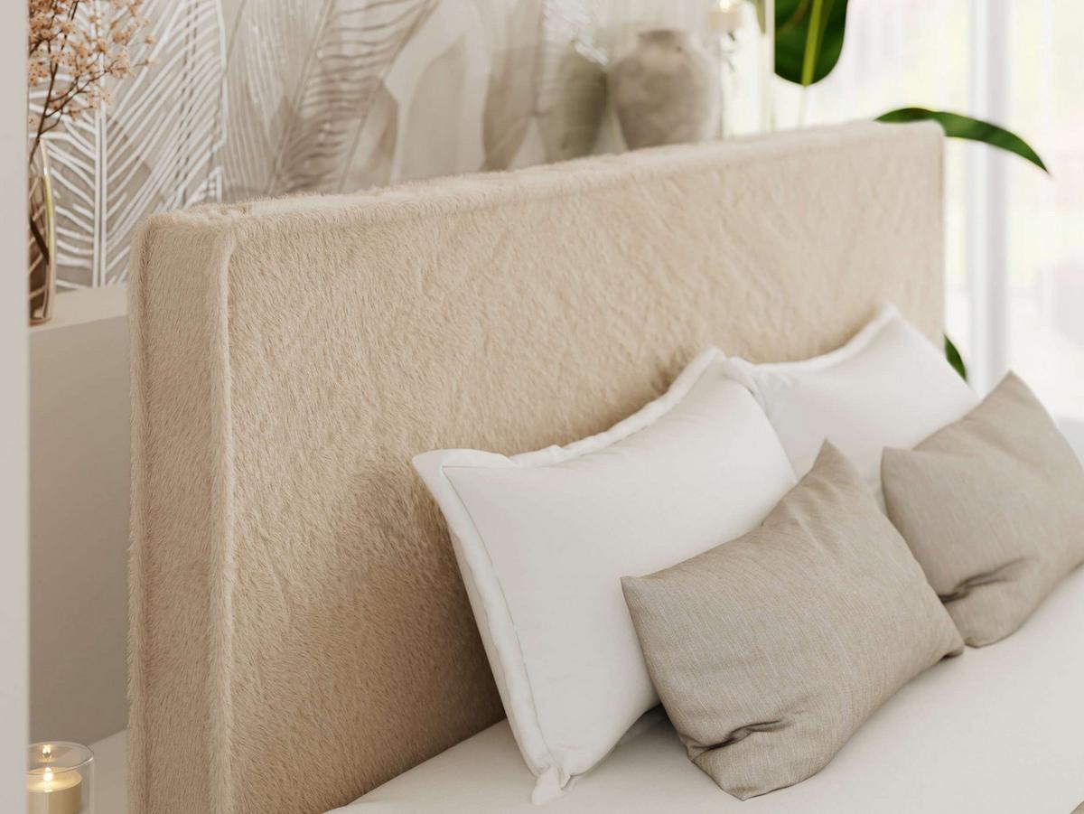 POLSTERBETT LUMARO CLASSIC 140/200 - Beige Plüsch - Matratze Pocket - Beige/Kernbuche, Holz/Textil (140/200cm) - MKS