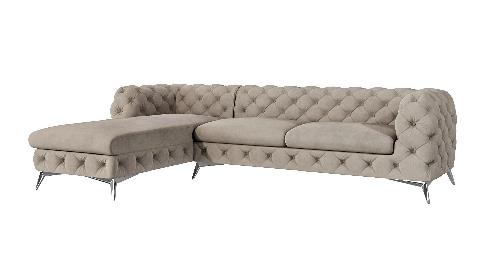 ECKSOFA Chesterfield Laura Dunkle Creme Samt - Silberfarben/Creme, Holz/Textil (305/200cm) - S-Style Möbel