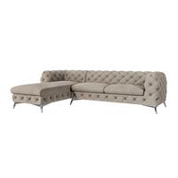 ECKSOFA Chesterfield Laura Dunkle Creme Samt - Silberfarben/Creme, Holz/Textil (305/200cm) - S-Style Möbel