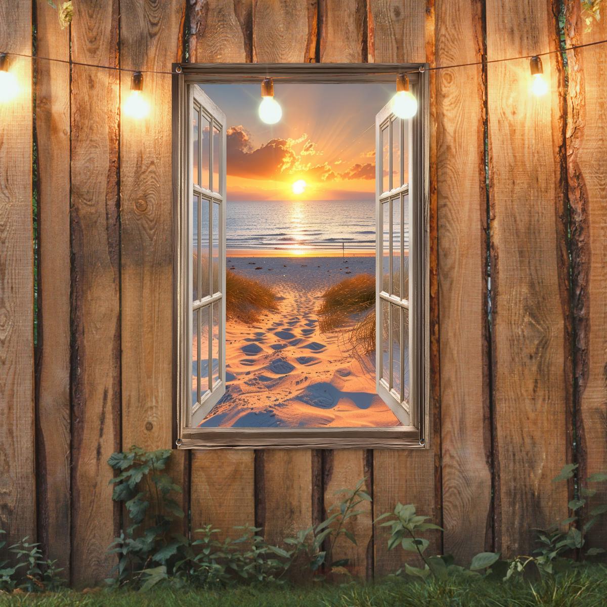 GARTENPOSTER Durchblick - Strand - Dünen - Sonnenuntergang Outdoor Bilder 80x120 cm - Orange, Kunststoff (80/120/0.2cm) - OnlyWow