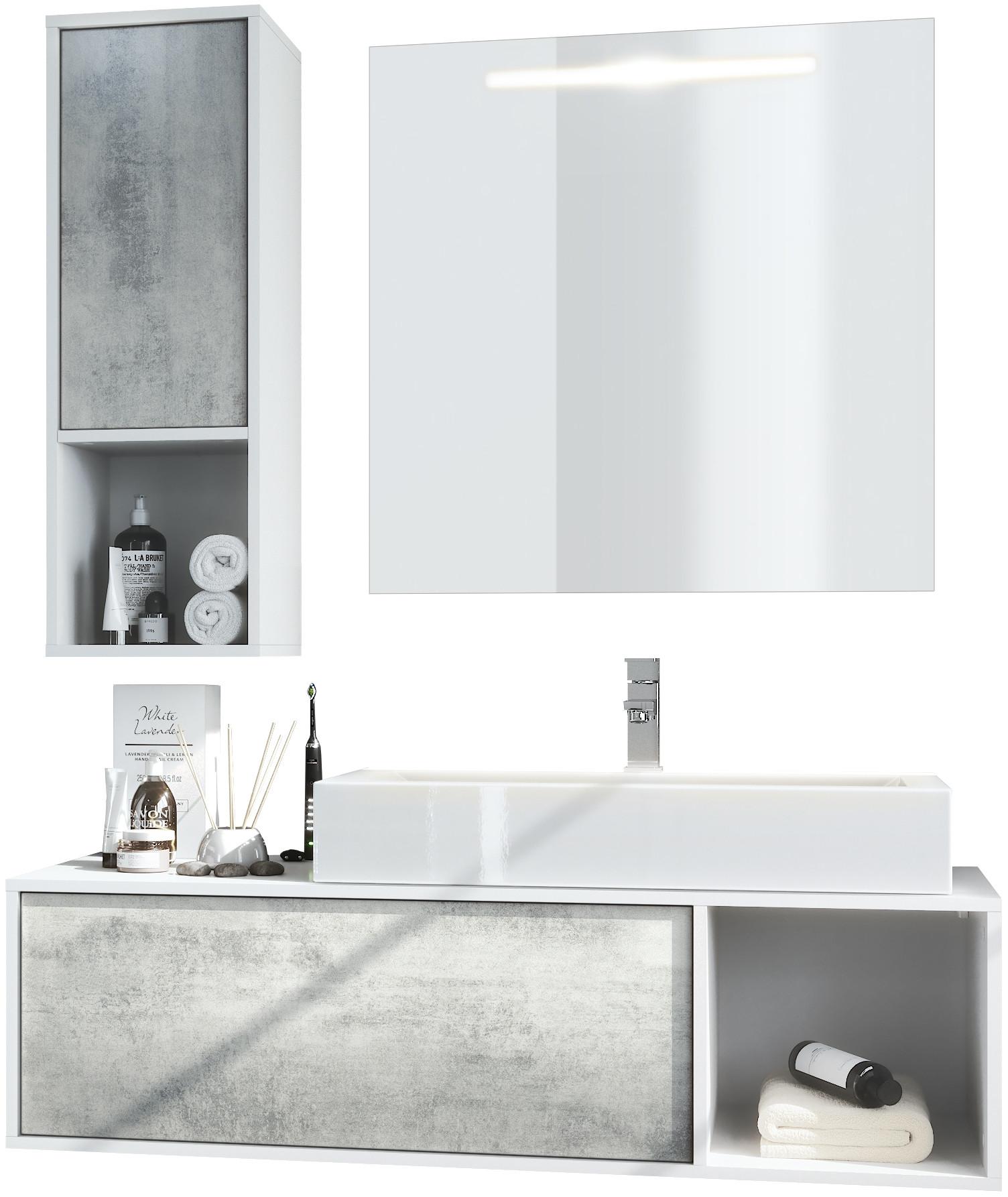 BADMÖBELSET La Costa Fronten in Beton Oxid Optik - Hellgrau, Holzwerkstoff (126.5/190/46cm) - Vladon