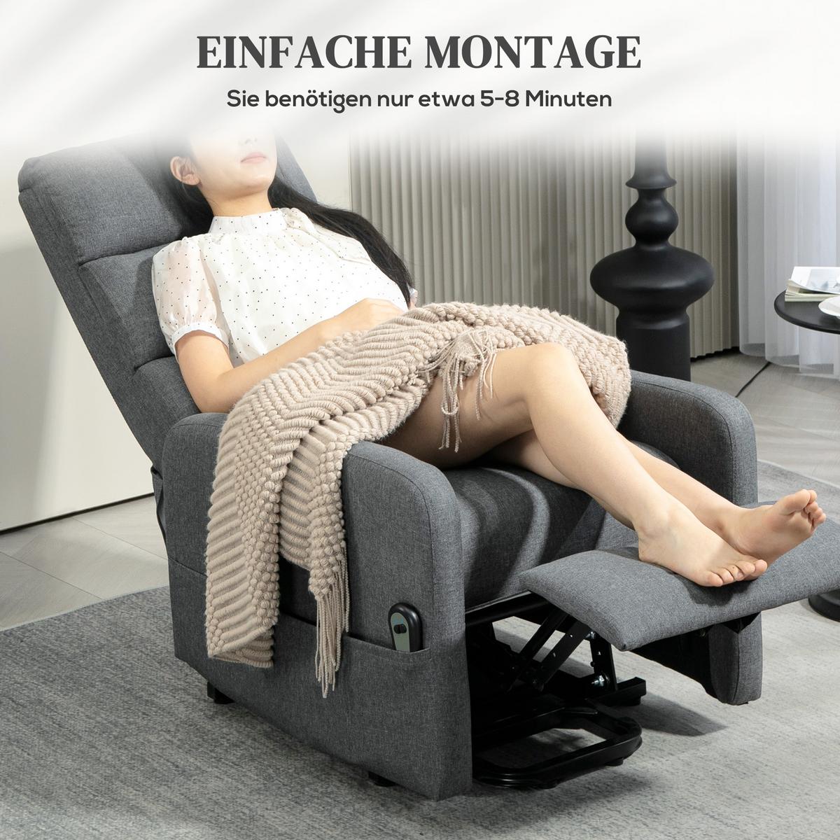 FERNSEHSESSEL mit Aufstehhilfe Elektrisch Relaxsessel mit Fußteil, Dunkelgrau - Dunkelgrau/Schwarz, Textil/Metall (62/105/86.5cm) - HOMCOM