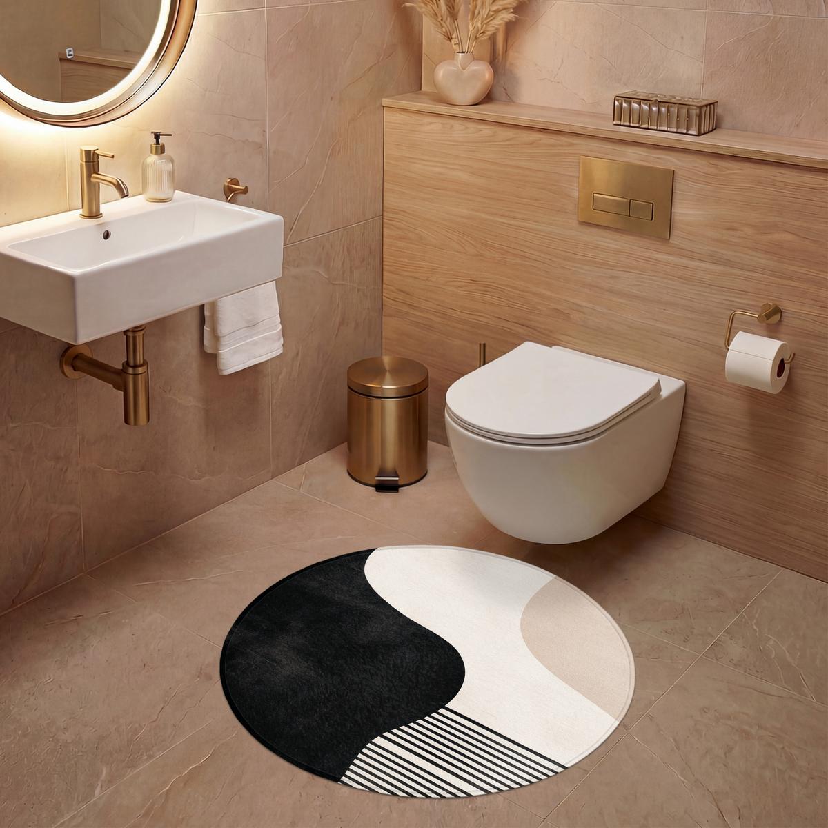 WC-VORLEGER Abstrakt - Japandi - Beige - Modern Toilettenteppich 70x70 cm - Beige, Textil (70/1cm) - OnlyWow