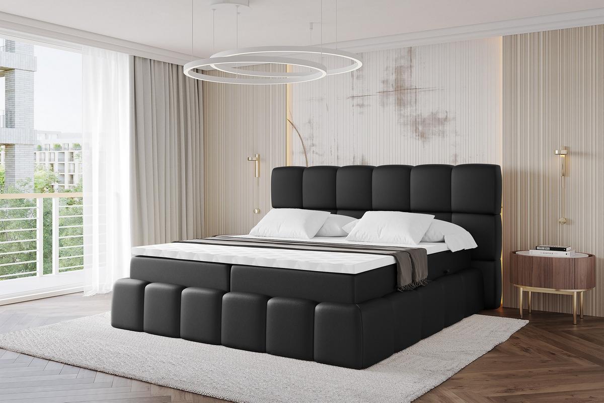 BOXBETT - AURI-H3 - 120x200 Schwarz Kunstleder - Schwarz Hochglanz, Holzwerkstoff (120/200cm) - ALTDECOR
