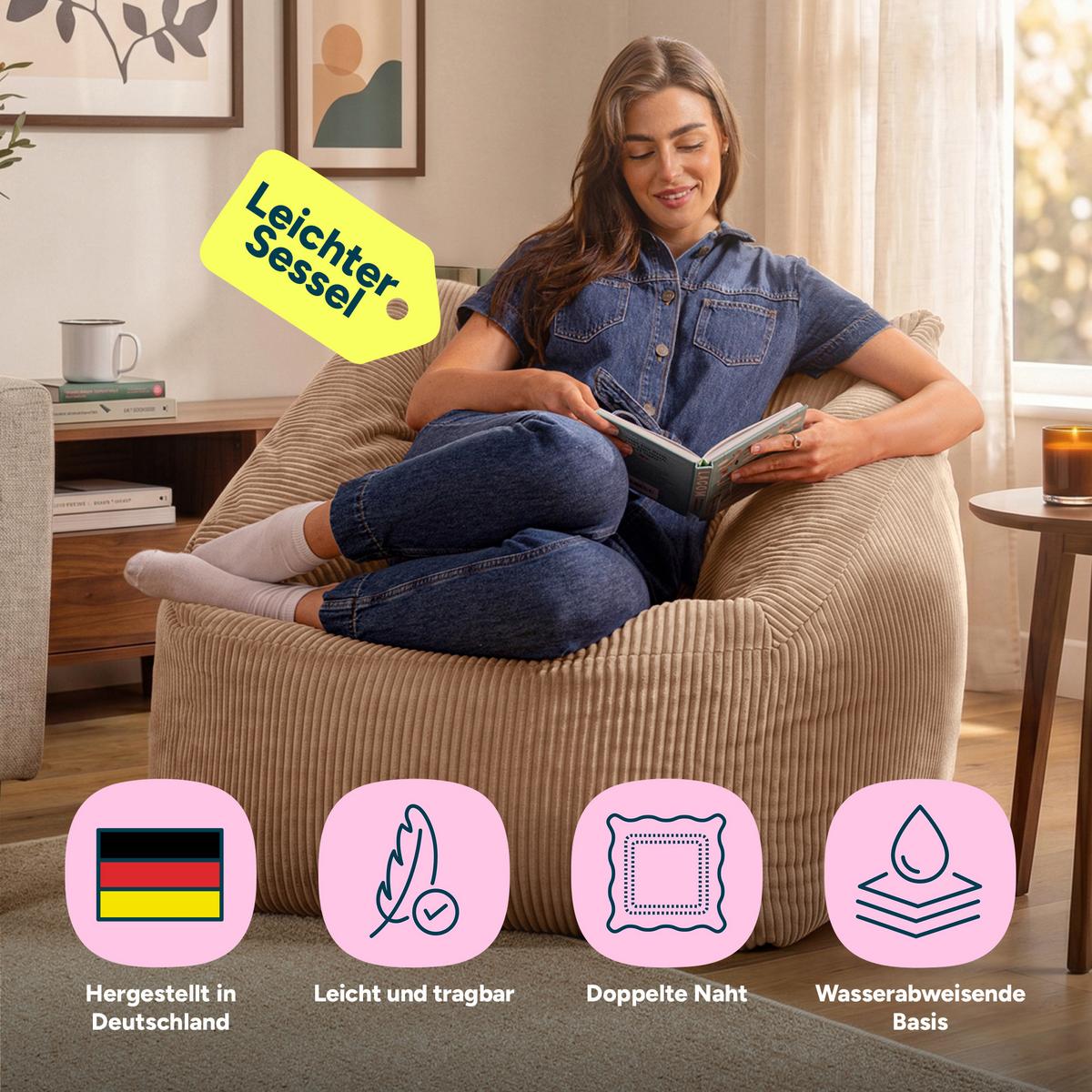 SITZSACK Cord Sessel Natalia - Mokka, Textil (97/73/84cm) - icon