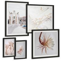 BILDER SET 5er Set - 50x50 cm & 20x30 cm & 40x60 cm Schwarzer Rahmen - Grasfelder in Braun- und Beigetönen - Schwarz, Kunststoff (40/60cm) - TULUP