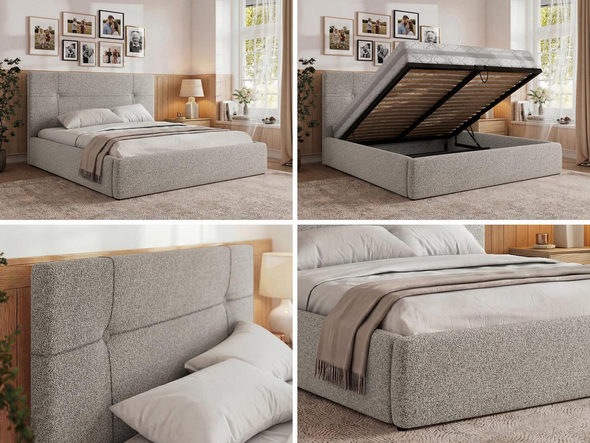 POLSTERBETT CALERIO CLASSIC 200/200 - Hellgrau Stukture - Matratze Multipocket - Hellgrau/Schwarz, Kunststoff/Textil (200/200cm) - MKS