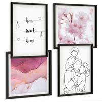 BILDER SET 4er Set - 50x50 cm & 40x60 cm Schwarzer Rahmen - Blumenfamilie minimalistisch - Schwarz, Kunststoff (50/50cm) - TULUP